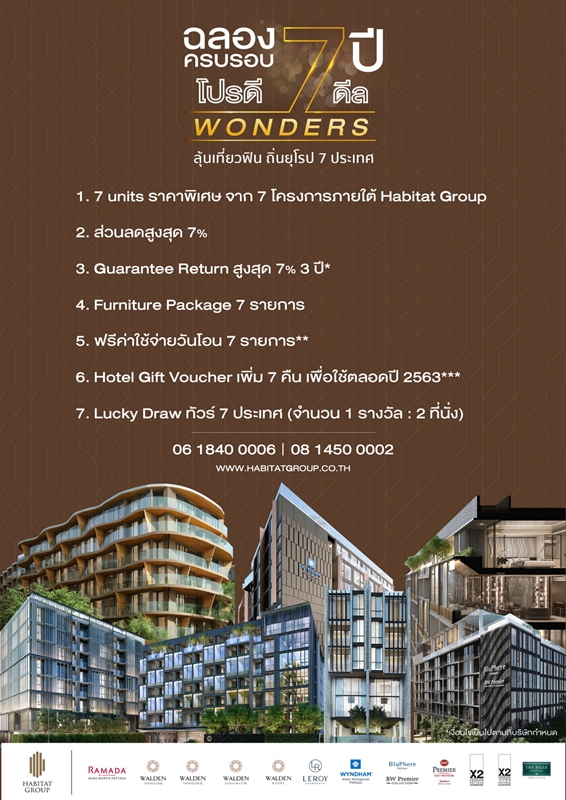 ฮาบิแทท กรุ๊ป จัดแคมเปญสุดพิเศษฉลองครบรอบ 7 ปี 7 Wonders Package แจกใหญ่ส่งท้ายปี กระตุ้นกำลังซื้อโค้งสุดท้าย